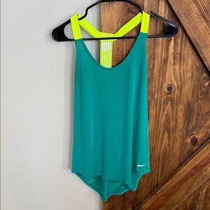 Nike Women's Vibrant Teal and Neon Yellow Tank Top
